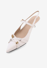 PINKO 50 Logo-Plaque Leather Pumps White