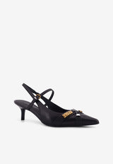 PINKO 50 Logo-Plaque Leather Pumps Black