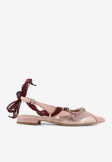 PINKO Logo-Plaque Leather Ballet Flats Beige
