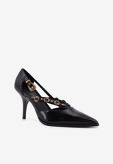 PINKO 70 Logo-Plaque Leather Pumps Black