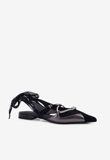 PINKO Logo-Plaque Leather Ballet Flats Black
