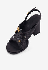 PINKO 90 Logo-Plaque Leather Sandals Black