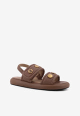 PINKO Logo-Plaque Leather Sandals Beige