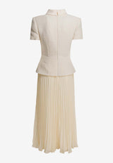 Bouclé Midi Dress with Pleated Skirt