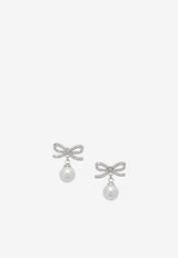 Crystal-Embellished Bow Earrings with Pearls