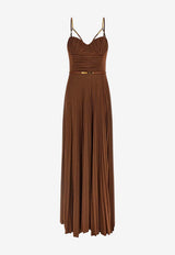 Elisabetta Franchi Belted Plisse Maxi Dress Brown ABR1661E2600_Leather Brown_41973121