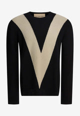 Wool Sweater with Inlaid-V