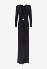 Elisabetta Franchi Belted Draped Maxi Dress Black ABR2961E2110_Black_41973119