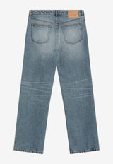 Washed-Effect Straight-Leg Jeans
