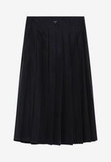 Pleated Midi Skirt with Triangle-Logo