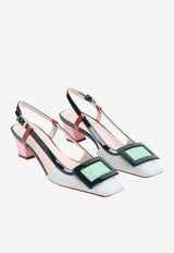 Belle Vivier 45 Lacquered Buckle Slingback Pumps