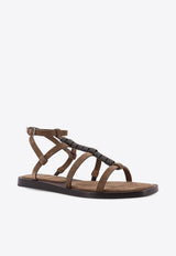 Brunello Cucinelli Beaded Strappy Sandals Brown MZSFC3162C8921_SUMMER PEAT_40000140