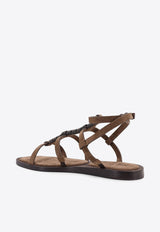 Brunello Cucinelli Beaded Strappy Sandals Brown MZSFC3162C8921_SUMMER PEAT_40000140
