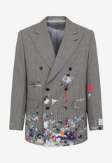 Paint Splatter Houndstooth Wool Coat