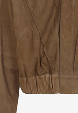 Embossed-Stitched Leather Zip-Up Jacket