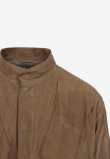 Embossed-Stitched Leather Zip-Up Jacket