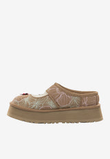 Floral-Embroidered Suede Slippers
