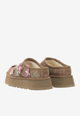 Floral-Embroidered Suede Slippers