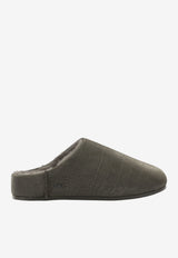 Crocodile-Embossed Suede Slippers