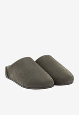 Crocodile-Embossed Suede Slippers