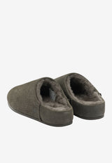 Crocodile-Embossed Suede Slippers