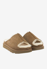 Suede Slippers with Embossed-Logo