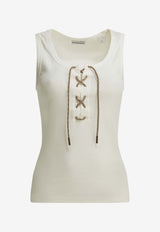Knit-Rib Tank Top with Laces