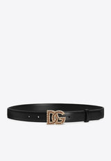 Rhinestone-Embellished DG-Buckle Leather Belt