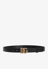 Rhinestone-Embellished DG-Buckle Leather Belt