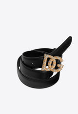 Rhinestone-Embellished DG-Buckle Leather Belt