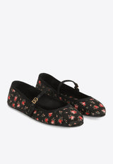 Floral-Print Satin Ballet Flats