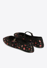 Floral-Print Satin Ballet Flats