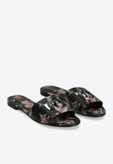 Floral-Print Leather Flat Sandals