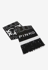 PINKO Jacquard Love Birds Logo Scarf Black 105992A2YO_ZZ2