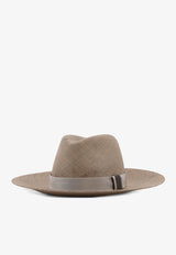 Brunello Cucinelli Monili Embellished Raffia Fedora Hat Green MCAP90019CAL57_Green_40000181