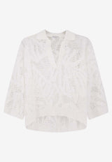 Brunello Cucinelli V-neck Open Knit Sweater White MDT771005C159_White_40000118