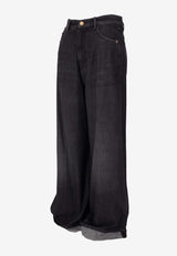 S Max Mara Turn-Up Wide-Leg Jeans Black 2529186033600LUSSO_001