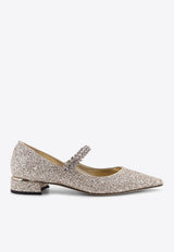 Jimmy Choo Bing Glittered Pointed Flats Silver BINGPUMPFLATPZFSAND_SAND_40005158