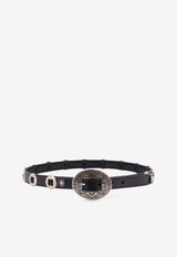 Golden Goose DB Oval-Buckle Embellished Leather Belt Black GMA00819A00082590100_Black_41114683
