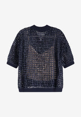 Brunello Cucinelli Embellished Polo Knit Top Navy MCBR11805C7186_COOL BLUE_40000156