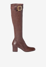 Miu Miu 65 Leather Knee-High Boots with Buckle Brown 5W548EFA065038_F0003