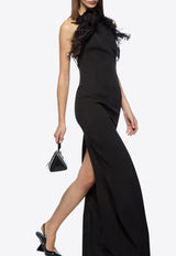 The Attico Feather-Trimmed Maxi Cady Dress Black 260WCW00264PLL088FS_100