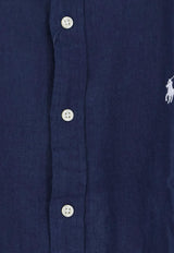 Polo Ralph Lauren Logo Embroidered Buttoned Shirt Blue 710968915506_NEWPORT NAVY W WHITE PP_48136843