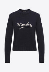 Moncler Logo Embroidered Crewneck Sweater Navy L10939C00010M9202_778
