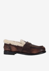 Miu Miu Logo Plaque Leather Loafers Brown 5D530EF0203LNC_F0192