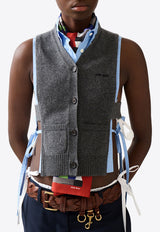 Miu Miu V-neck Logo Vest Gray MMV380SOOO19RL_F0480