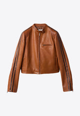 Miu Miu Nappa Leather Zip-Up Jacket Brown MPW008SOOO19BX_F0134