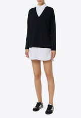 Elisabetta Franchi Logo Embroidered Layered Mini Dress Navy AM09T56E2_222