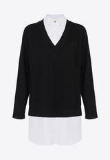 Elisabetta Franchi Logo Embroidered Layered Mini Dress Navy AM09T56E2_222