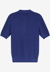 Brunello Cucinelli Ribbed Knit Polo T-shirt Blue M29400025COZ76_AVIOGRIGIOCHIARO_54420863